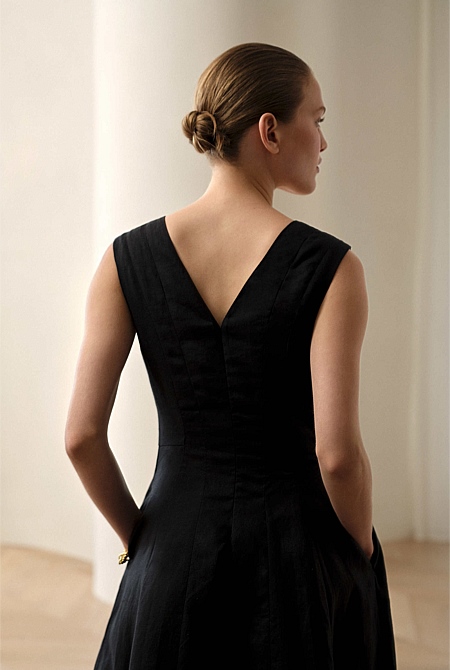 Linen Panel Detail Sleeveless Dress