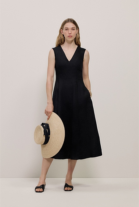 Linen Panel Detail Sleeveless Dress
