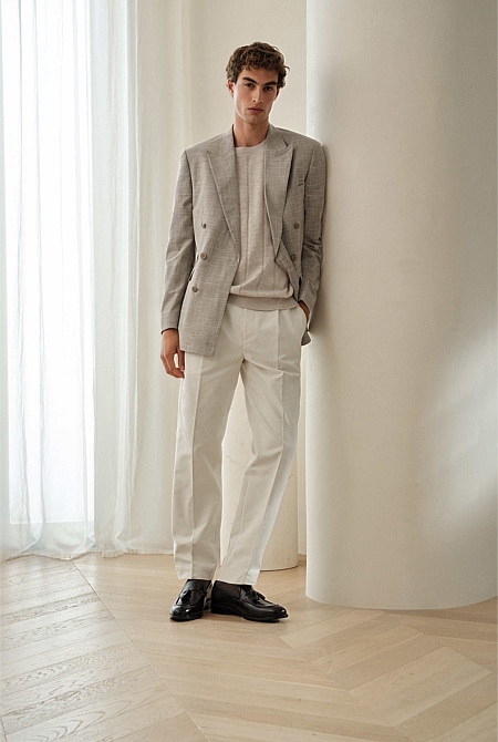Textured Wool Blend Double Breasted Blazer