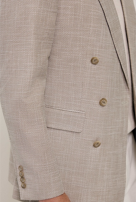 Textured Wool Blend Double Breasted Blazer