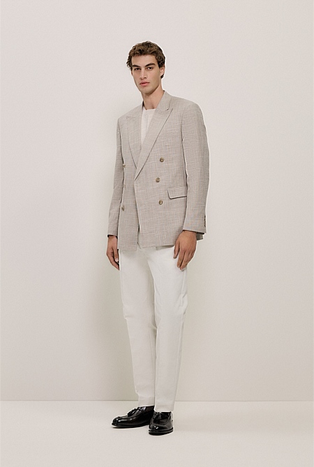 Textured Wool Blend Double Breasted Blazer