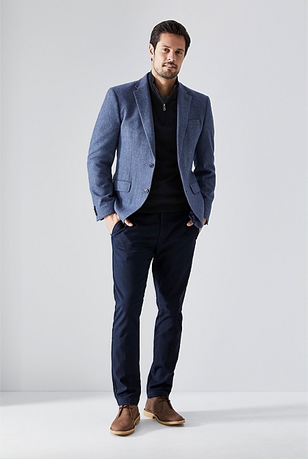 Mineral Blue Herringbone Blazer MEN Jackets Coats Trenery