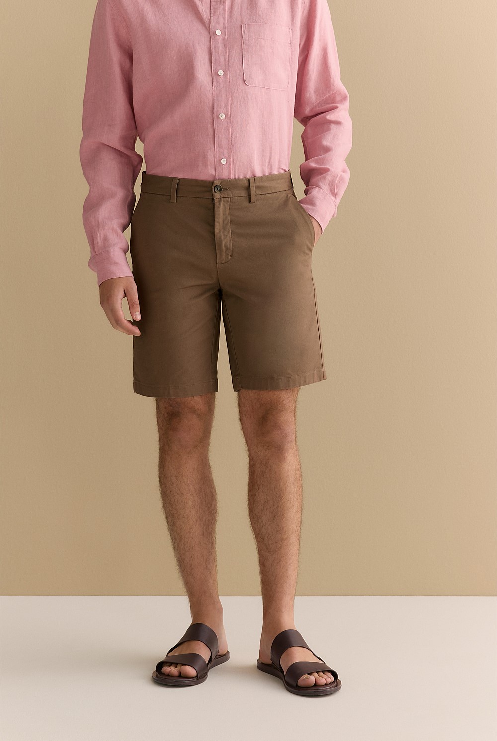 Khaki Brown Cotton Twill Chino Short MEN Chino Shorts Trenery