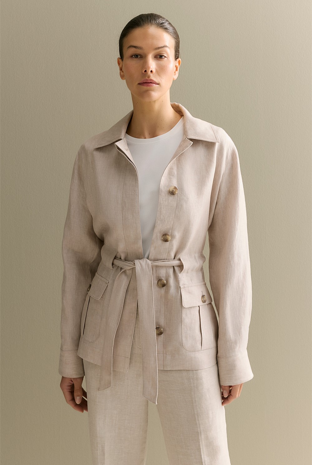 【⚠️ooo⚠️】RRL 90s 3stars Linen belted Pebble Linen Twill Tie Waist Jacket - WOMEN Outerwear | Trenery