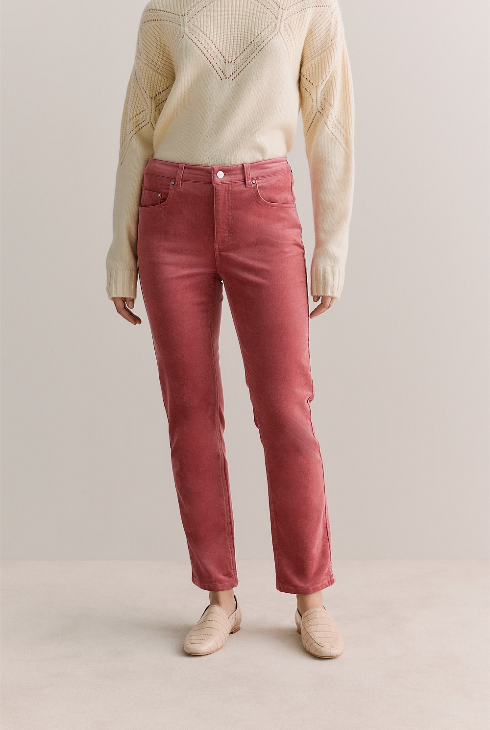 Mauve Pink Needlecord Five Pocket Boyfriend Pant - WOMEN Pants