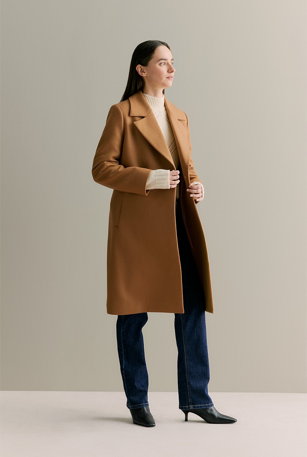 Wool Blend Dark Camel Trench Coat Reiss Wool Blend Double Breasted