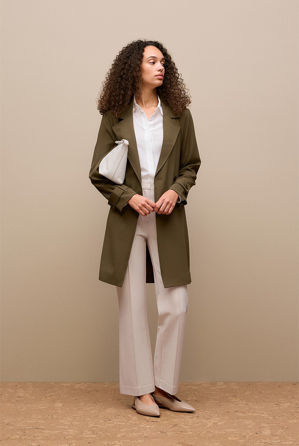 Dark Khaki Soft Mid Length Trench Coat - WOMEN Outerwear | Trenery