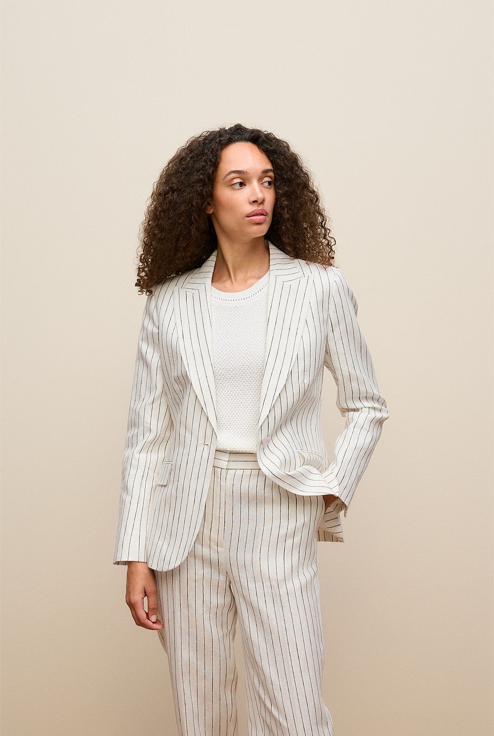Linen Pinstripe Single Breasted Blazer