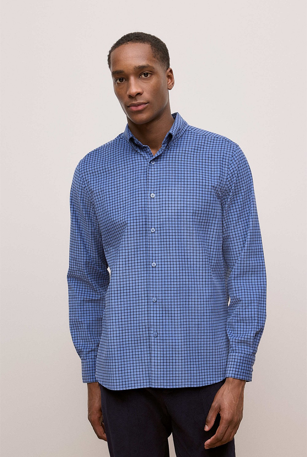 Steel Blue Regular Fit Cord Check Shirt - MEN The Cotton Edit