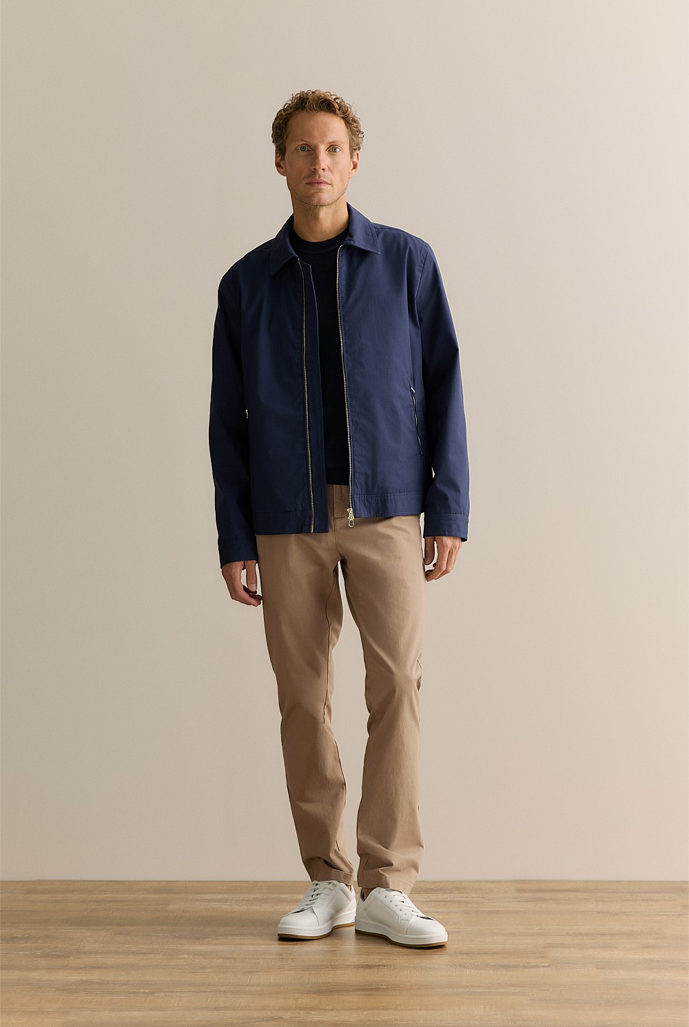 Strong Blue Cotton Harrington Jacket - MEN Outerwear | Trenery