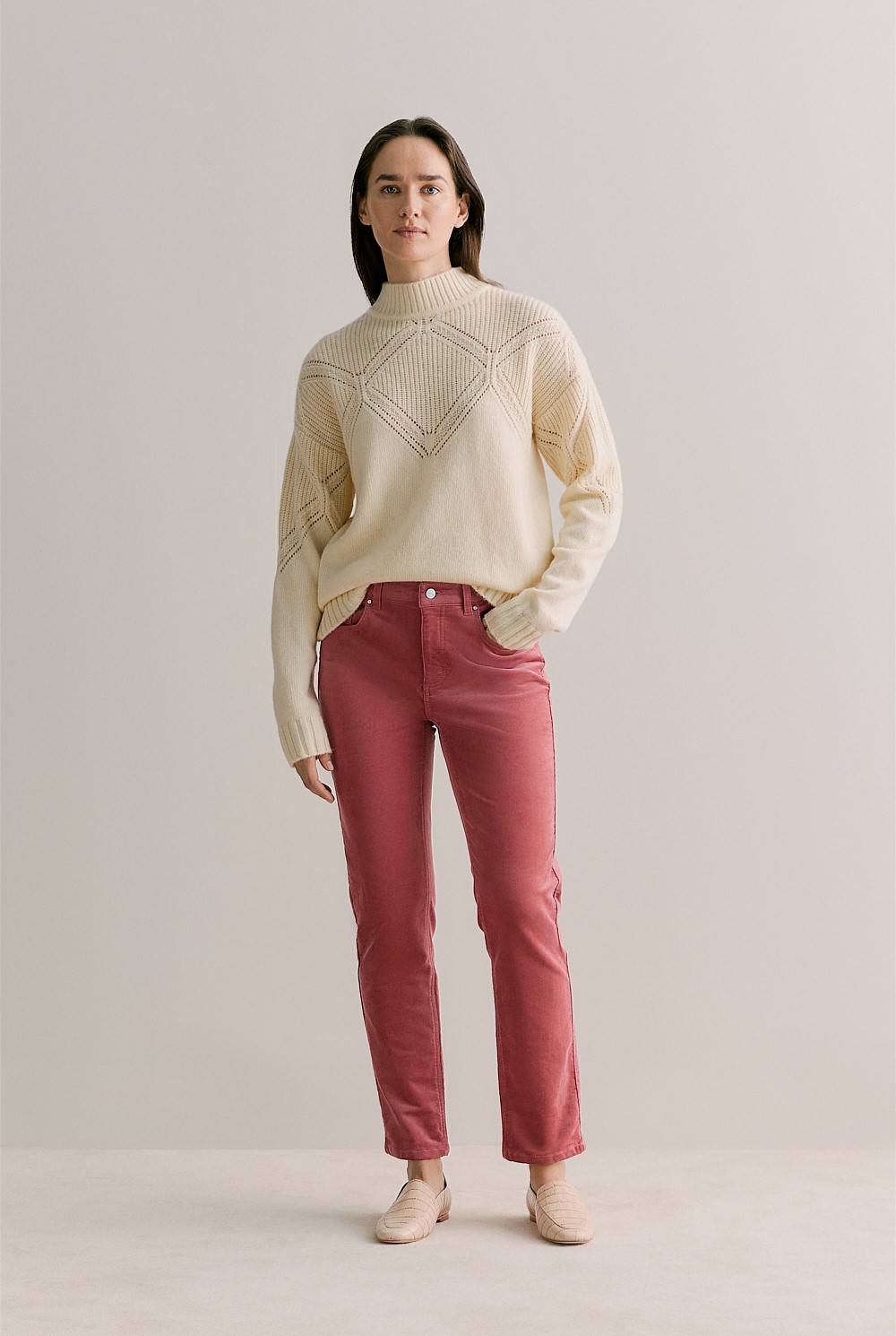 Mauve Pink Needlecord Five Pocket Boyfriend Pant - WOMEN Pants