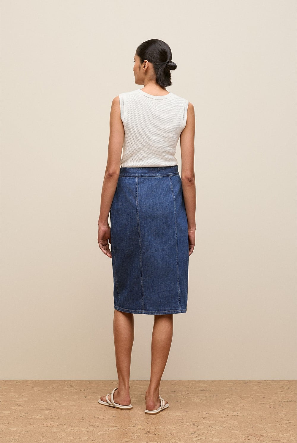 Mid Blue Soft Denim Wrap Skirt - WOMEN Skirts | Trenery