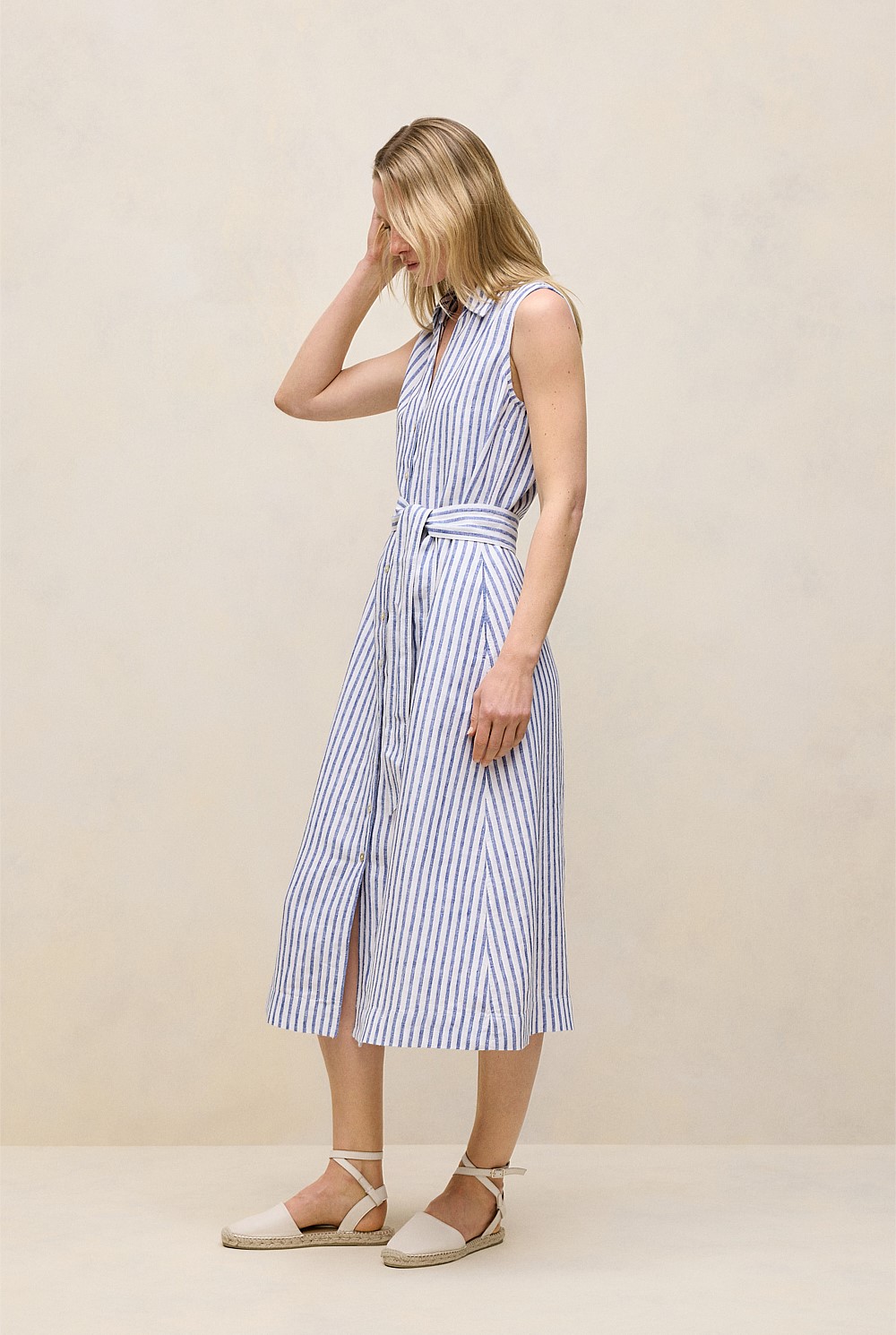 trenery linen dress Trenery Linen Sleeveless Shirt Dress