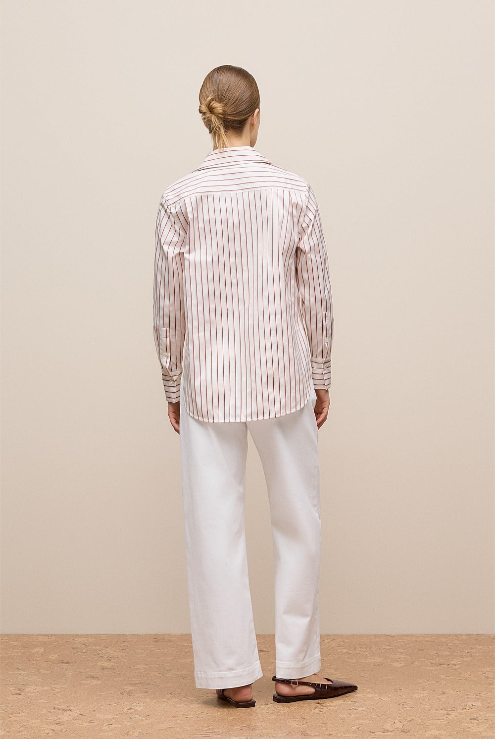 Pink Rose Cotton Poplin Jacquard Stripe Shirt - WOMEN The Cotton